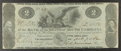 1862 $2 Bank of the State of South Carolina Note Civil War Era Obsolete