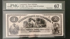 1860’s $3 Obsolete – New Orleans, Louisiana – Citizens Bank – PMG 67 EPQ