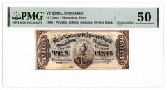 1868 10c Ten Cent First National Oyster Bank Remainder Note Monaskon VA PMG 50