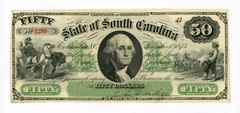1873 Cr.18 $50 The State of SOUTH CAROLINA Note AU