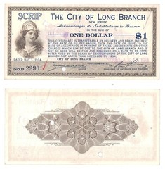1934 $1 City Of Long Branch New Jersey Depression Scrip Punch Cancel #2290