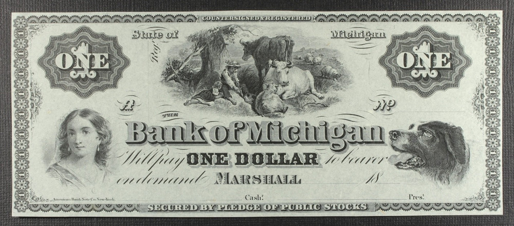 1862-65 Bank of Michigan Marshall MI $1 Remainder Note Choice UNC