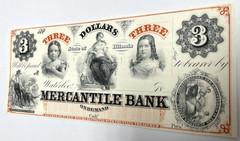 $3 Three Dollars Mercantile Illinois Banknote Obsolete Note, HAND PRINTED CRISOY