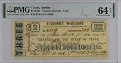 1865 Austin Texas $3 Treasury Warrant Civil War PMG 64 EPQ Obsolete Currency
