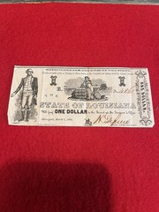 1864 State of Louisiana $1 Note Shreveport Late American Civil War Era