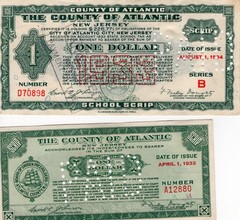 Two Atlantic County School Scrip from 1934 & 1 bearer bond from 1933. Perfect!