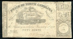 1866 50 FIFTY CENTS THE STATE OF NORTH CAROLINA RALEIGH, NC OBSOLETE SCRIP