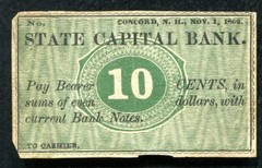1862 10 TEN CENTS STATE CAPIAL BANK CONCORD, NH OBSOLETE SCRIP NOTE