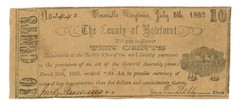1862 County of Botetourt Fincastle VA 10c Obsolete Scrip – Civil War Era (65376)