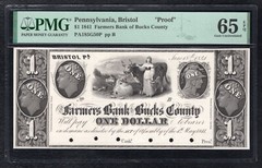 1841 $1 FARMERS BANK OF BUCKS CO. BRISTOL, PA OBSOLETE PROOF PMG GEM UNC-65EPQ