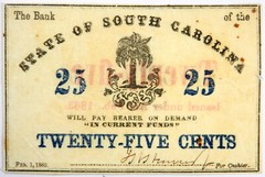 1863 25 CENTS BANK OF THE STATE OF SOUTH CAROLINA 25¢ OBSOLETE ~ XF! WT&O WMark!