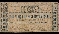 Parish Of East Baton Rouge Louisiana 1862 5 Cents Obsolete Currency Rare!