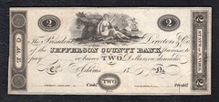 1800’s $2 JEFFERSON COUNTY BANK ADAMS, NEW YORK OBSOLETE PROOF NOTE ABOUT UNC