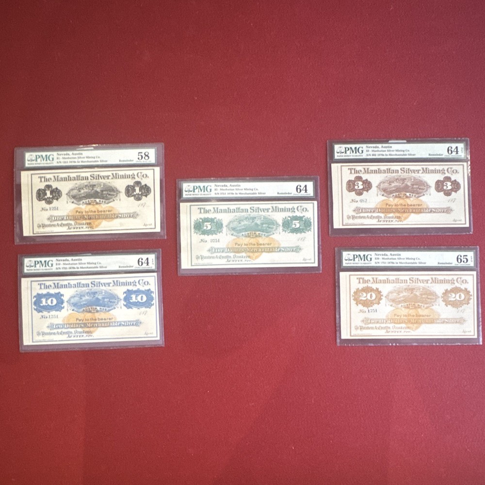PMG EPQ/PPQ Manhattan Silver Mining Co. Austin NV Remainder Notes Set $1-$20
