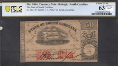 1864- 50 Cent Treasury Note- Raleigh, NC- PCGS Choice UNC 63