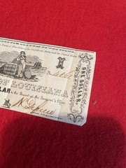 1864 State of Louisiana $1 Note Shreveport Late American Civil War Era