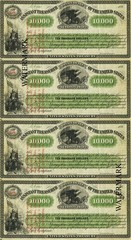 $10,000 Treasury Loan Interest Note 1862 Obsolete Currency Sheet REPRODUCTION