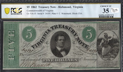 $5 1862 Treasury Note-Richmond, Va-Choice VF 35