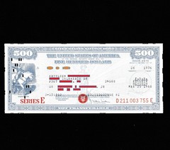 US SAVING BOND WASHINGTON $500.00 1976 SERIES E UNCANCELLED RI IN 1988