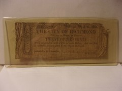 Authentic Confederate Obsolete City of Richmond 25 Cents Note Curency1862