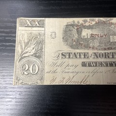 Mint 1862 State of North Carolina Twenty Dollar Obsolete Banknote Barely Circ