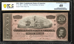1864 $20 Confederate Banknote T-67 PF-1 CR504 PCGS 40 EX FINE – AJ5