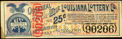 LA 25¢ CHICAGO KC & NY Original Little Louisiana Lottery Co. Sep 13, 1892 Ticket