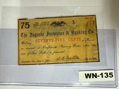 BANK NOTE FRACTIONAL CURRENCY Augusta Insurance 75 Cents 1863 WN-135