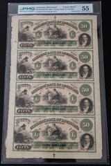 1860s $50 Uncut Sheet Shreveport Citizens Bank of Louisiana AU55 PMG 950722-10