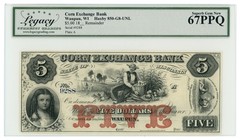 18XX Corn Exchange Bank Waupun WI $5 Obsolete Note LCG UNC 67 PPQ (66926)