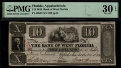 1832 $10 THE BANK of WEST FLORIDA, APPALACHICOLA PMG VF30 EPQ Broken Banknote!