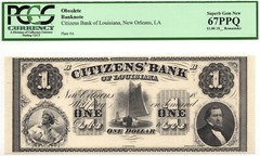 1860s $1 Citizens Bank of Louisiana, New Orleans Obsolete Note -PCGS 67 PPQ! GEM