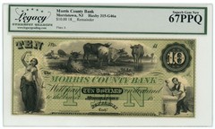 18XX Morris County Bank Morristown NJ $10 Obsolete Note LCG UNC 67PPQ (67562)