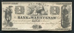 1835 $1 BANK OF WASHTENAW ANN ARBOR, MI OBSOLETE CURRENCY NOTE (B)