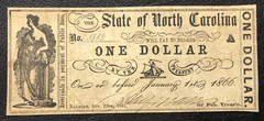 1861 State of North Carolina Raleigh One $1 Dollar Currency Note HIGH GRADE