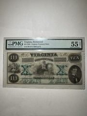 Virginia Treasury Note VA Richmond $10 1862 About Uncirculated 55 NET