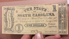1862 Raleigh North Carolina $1 Obsolete Currency CSA Series D Crisp Confederate