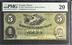 1862 $5 Georgia Manufacturers Bank Of Macon GA200G24a – PMG 20 VF
