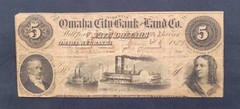 WPCoins ~ The Omaha City Bank and Land Co. 1858 $5 Note, Nebraska
