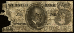 MA $5 BOSTON Massachusetts The Webster Bank January 1853 Haxby MA-400 C8