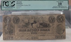 1860 $5 Lyons Bank Obsolete Banknote PCGS VG 10 Apparent