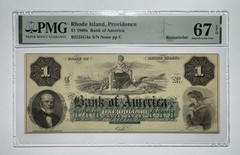 1860’s PROVIDENCE RHODE IS BANK OF AMERICA OBSOLETE CURRENCY PMG GEM UNC 67 EPQ