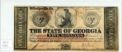 1862 $5 CR-5 State of Georgia, Milledgeville GA Obsolete Note in UNC+ Condition