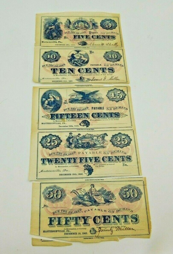 1862 Separated Sheet Fractional Obsolete Currency Mastersonville, Pa (74)