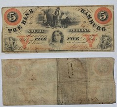 1860 Bank of Hamburg South Carolina $5 Obsolete Note SC-490-25 58JW