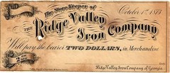 1870’s $2.00 RIDGE VALLEY STORE GEORGIA OBSOLETE NOTE