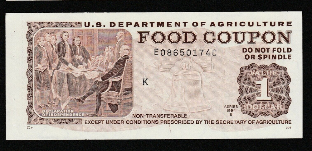 FOOD STAMP COUPON ONE UNC COUPONS $1.00 E08650174C M/C K USDA scrip TOKEN