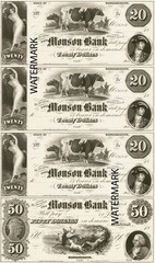 Monson MA The Monson Bank $20-20-20-50 Obsolete Currency Sheet REPRODUCTION SENC