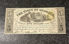 1864 The State Of Georgia Five Dollars Banknote Obsolete Note