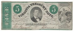 U.S. (Richmond, VA) – Mar. 13, 1869 $5.00 Virginia Treasury Note